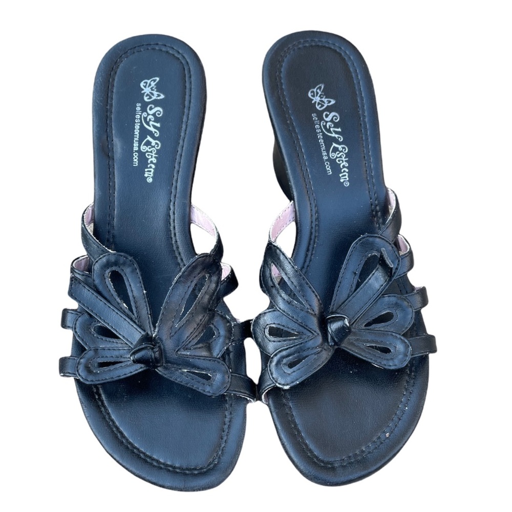 ❗️SOLD ❗️Vintage 90’s Leather Butterfly platform wedge sandals by SELF ESTEEM 🖤